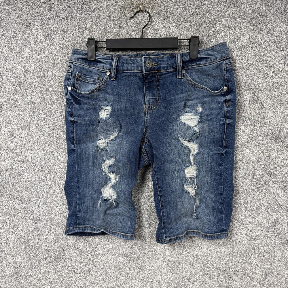 Torrid Boyfriend Shorts Womens Size 10 32x11 Blue Denim Distressed Grunge Edgy